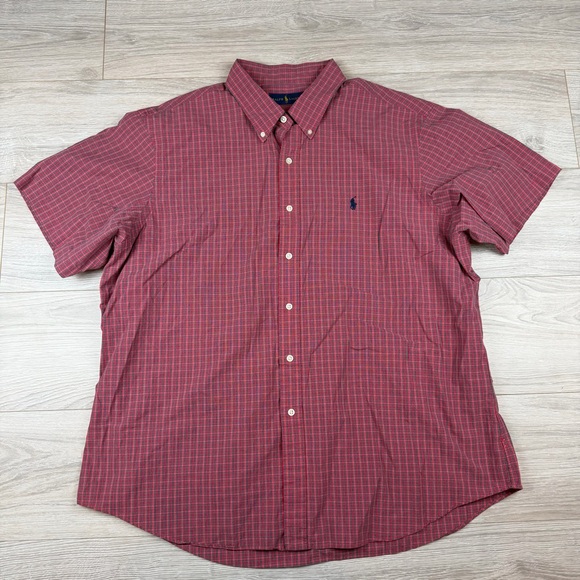 Ralph Lauren Other - Ralph Lauren Men's Red Plaid Checkered Button Down Shirt Blue Horse Size XXL
